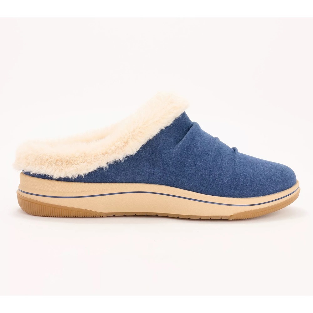 Clarks Cloudsteppers Breeze Willow Navy‎ Faux Fur Mule Slippers Womens 10M